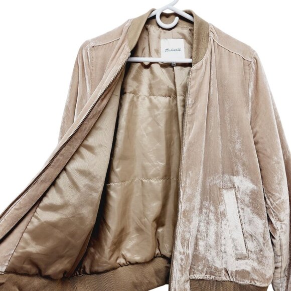 Madewell Women's Velvet Bomber Jacket Size Medium Viscose & Silk Blend Beige - Picture 10 of 13